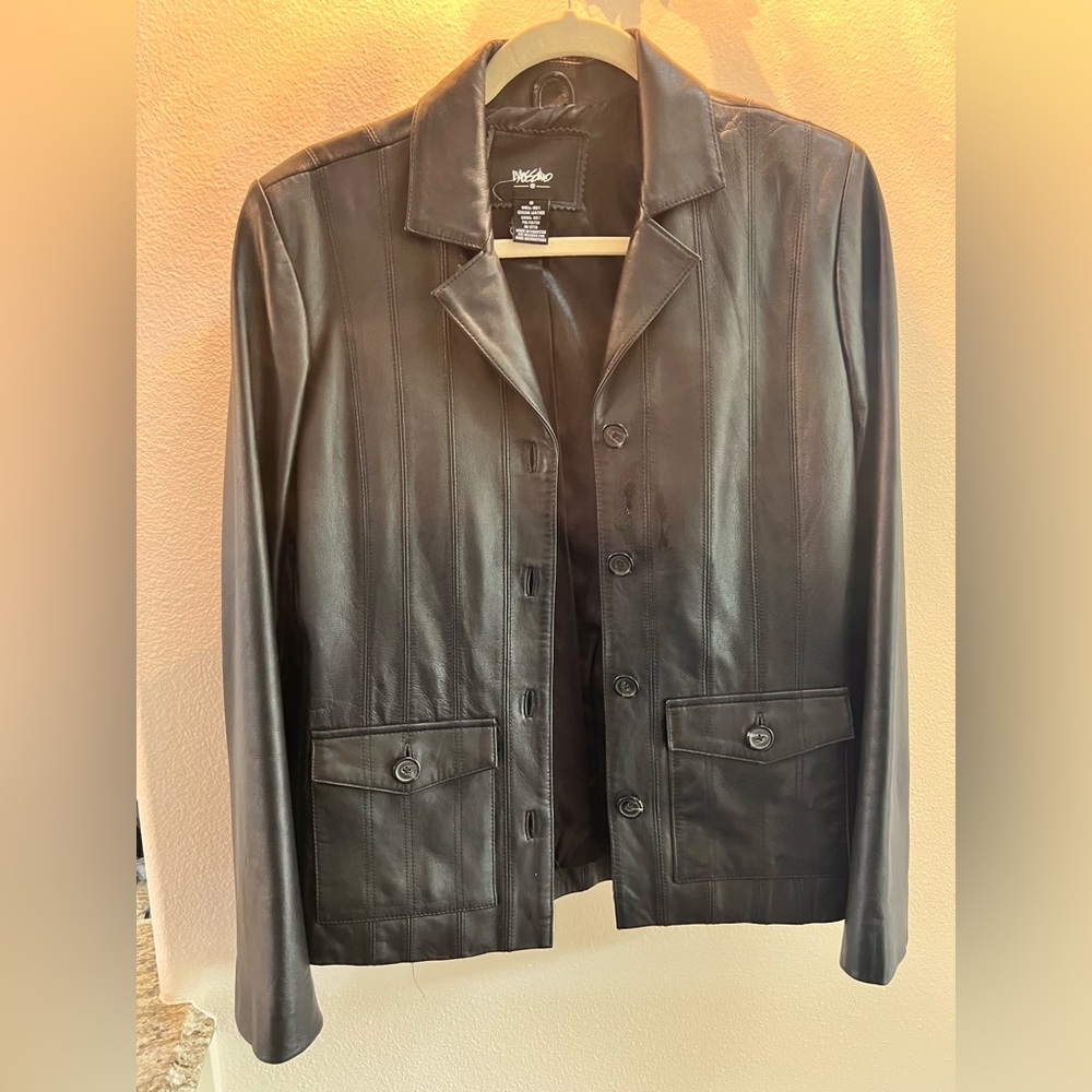 Mossimo Women's Black Leather Button-Front Jacket EUC